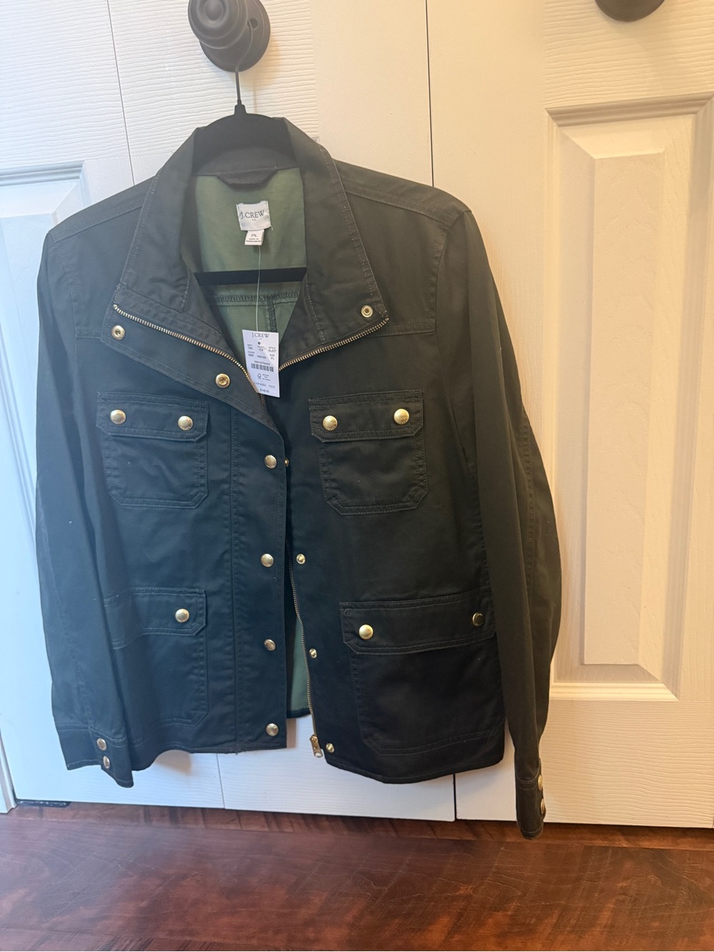 JCREW Dark Olive Green Utility Jacket with Gold Snaps NWT